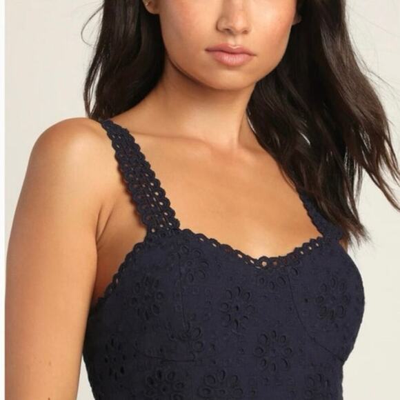 Lulu’s Adoring Days Navy Eyelet Dress Women’s L - Picture 2 of 12